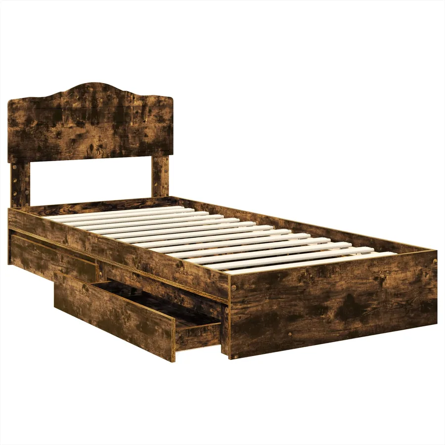 Lit de Rangement Chêne fumé 100 x 200 cm Bois d'ingénierie - 5