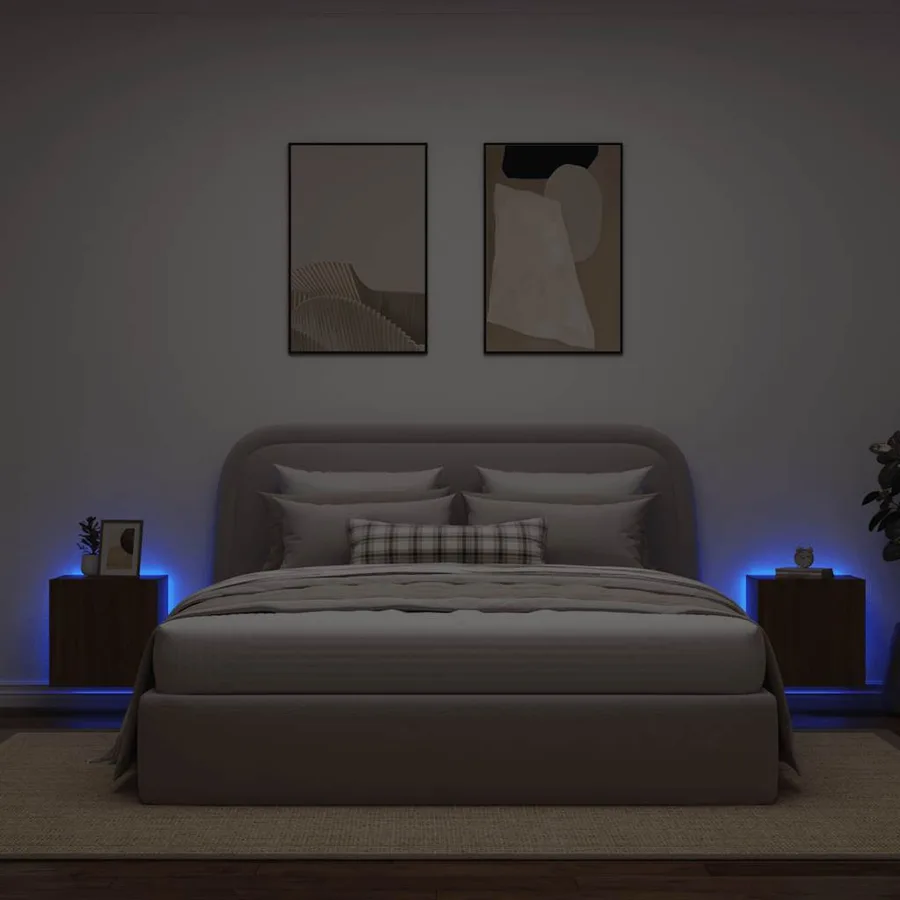 Meubles TV muraux lumières LED 2 pcs chêne marron 40,5x35x40 cm - 3
