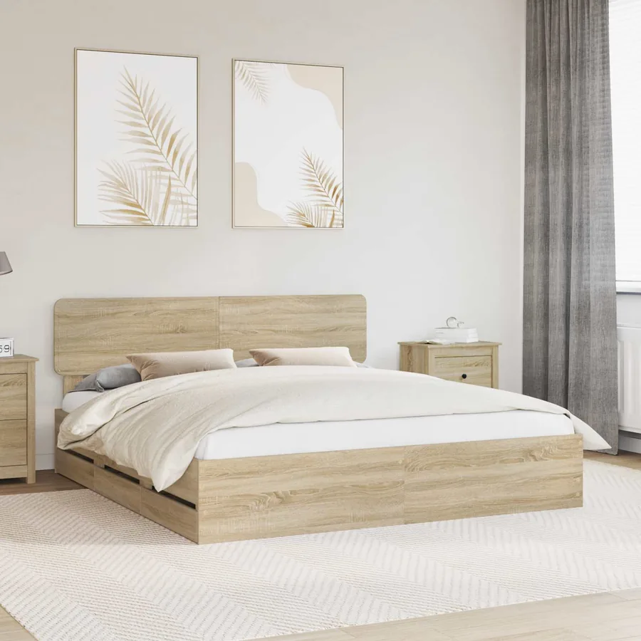 Cadre de lit Chêne Sonoma 200 x 200 cm Bois d’ingénierie