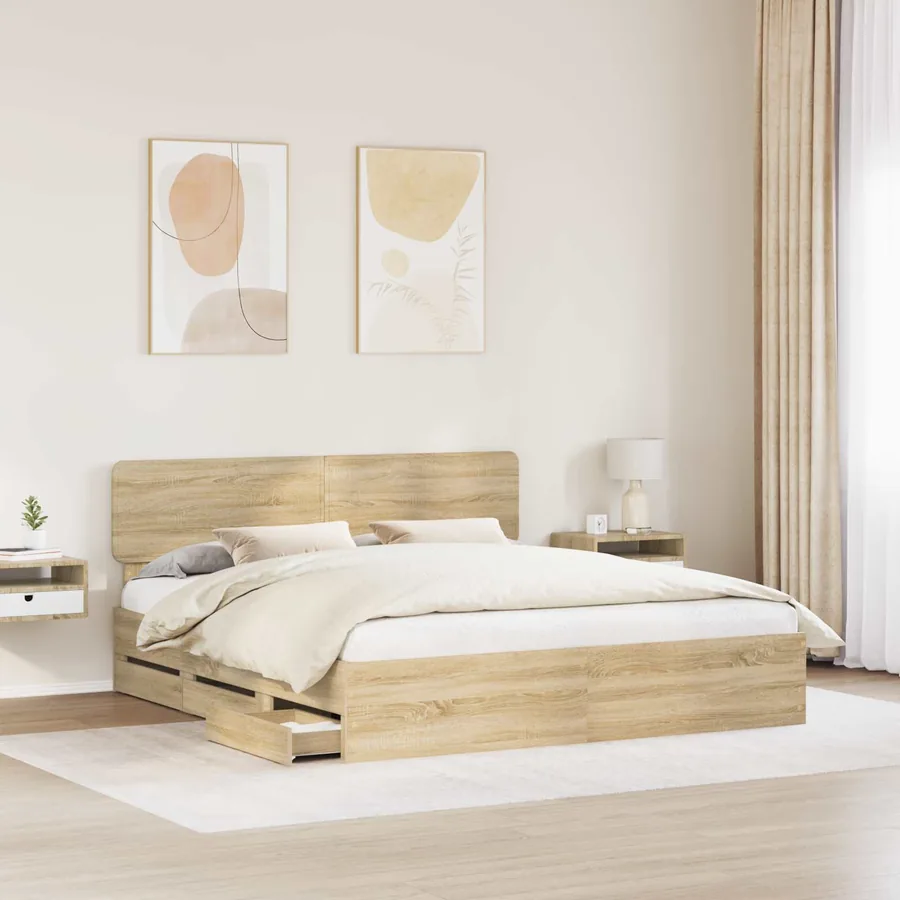 Cadre de lit Chêne Sonoma 200 x 200 cm Bois d’ingénierie - 3