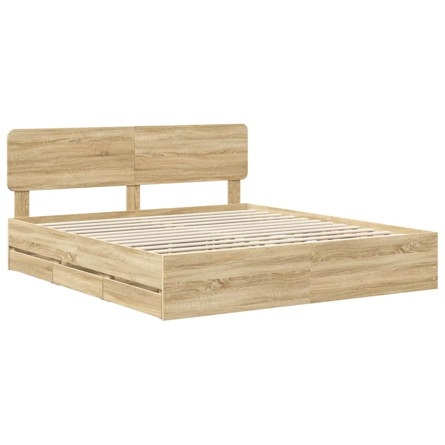 Cadre de lit Chêne Sonoma 200 x 200 cm Bois d’ingénierie - 4