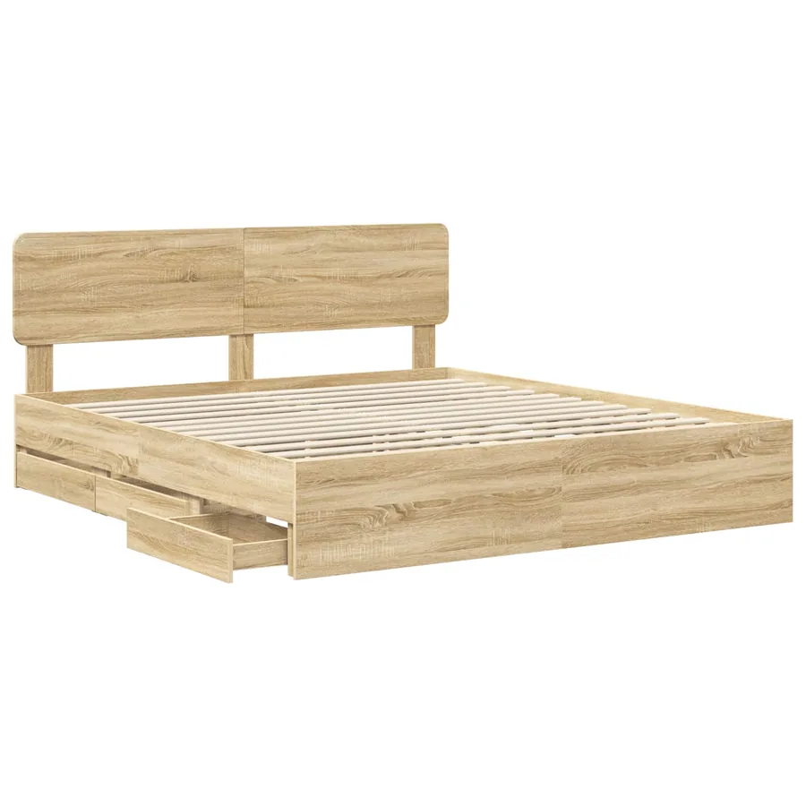 Cadre de lit Chêne Sonoma 200 x 200 cm Bois d’ingénierie - 5