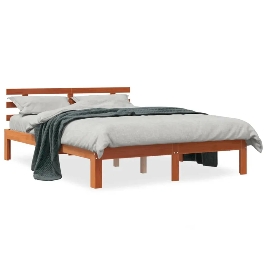 Cadre de lit sans matelas cire marron 140x190cm bois pin massif - 2