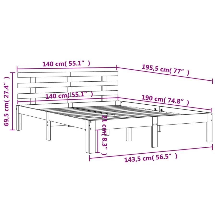 Cadre de lit sans matelas cire marron 140x190cm bois pin massif - 9