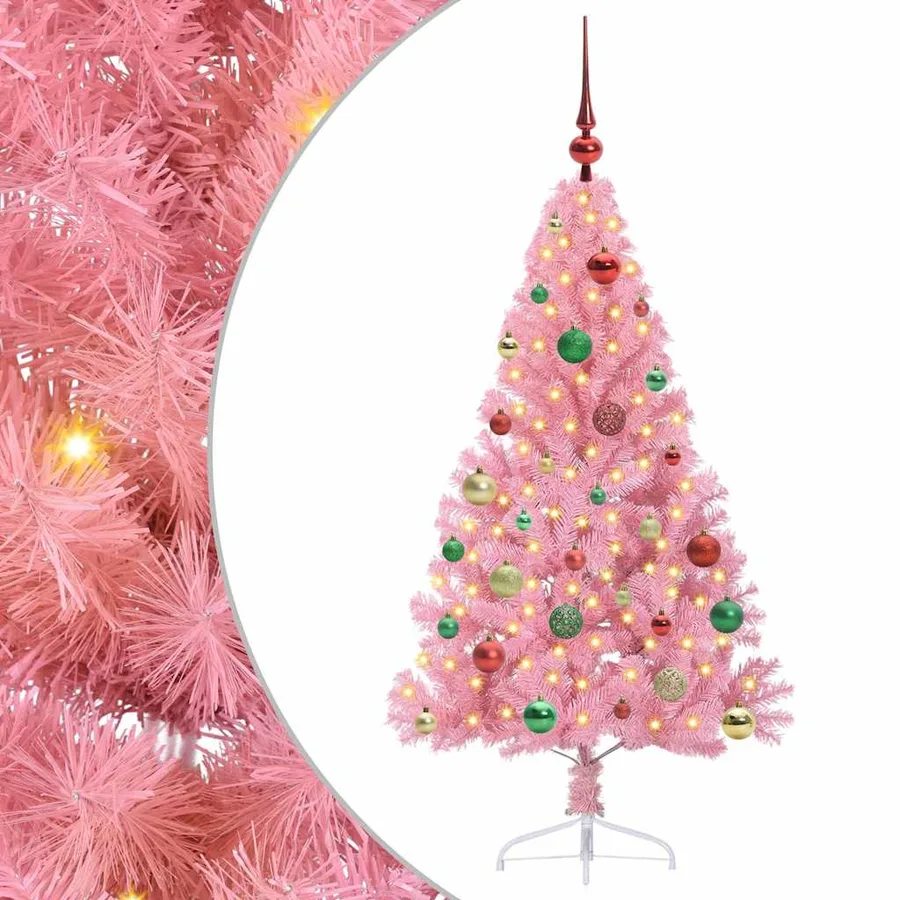 Sapin de Noël artificiel pré-éclairé Rose 150 cm PVC - 2