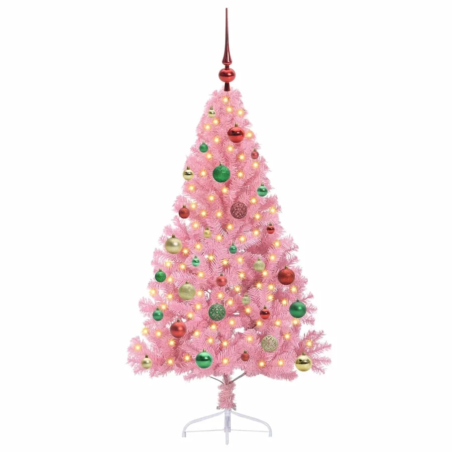 Sapin de Noël artificiel pré-éclairé Rose 150 cm PVC - 3