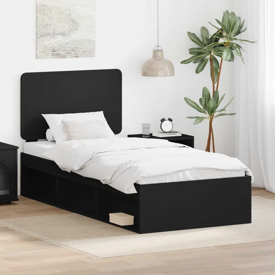 Cadre de lit Noir 75 x 190 cm Bois de pin massif