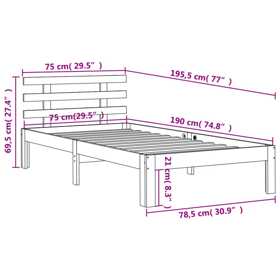 Cadre de lit sans matelas cire marron 75x190 cm bois pin massif - 9