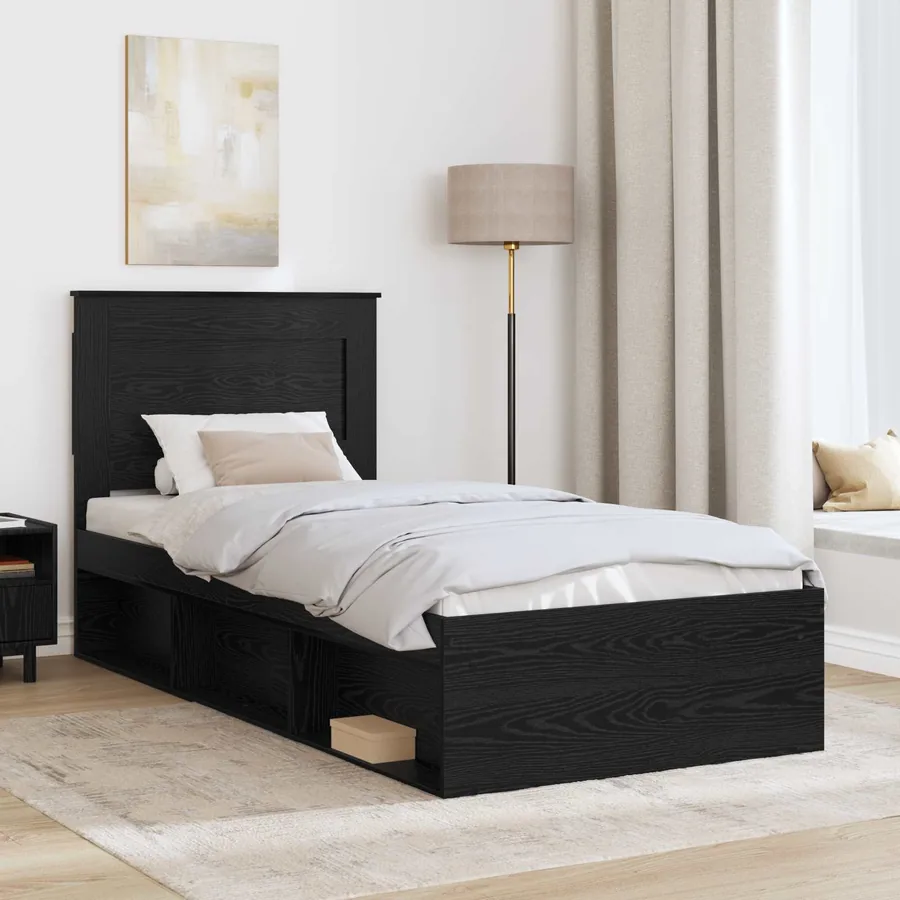 Cadre de lit avec tête de lit Noir 90 x 190 cm Pin massif - 3