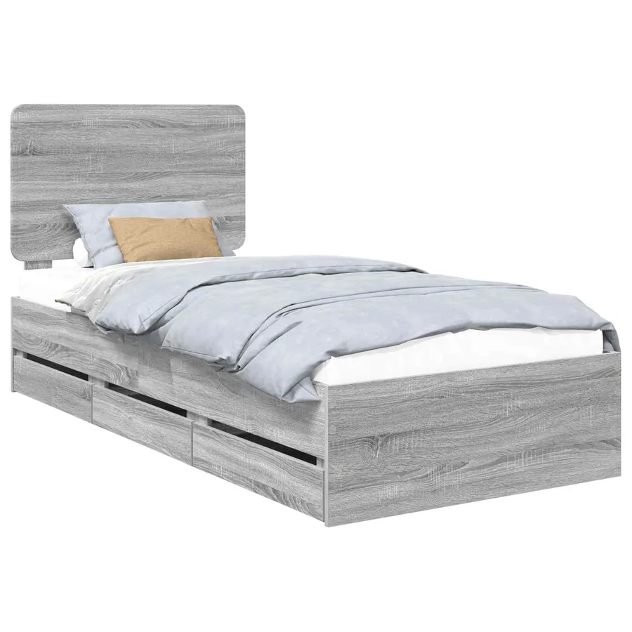 Cadre de lit Gris Sonoma 75 x 190 cm Bois Ingénierie - 2