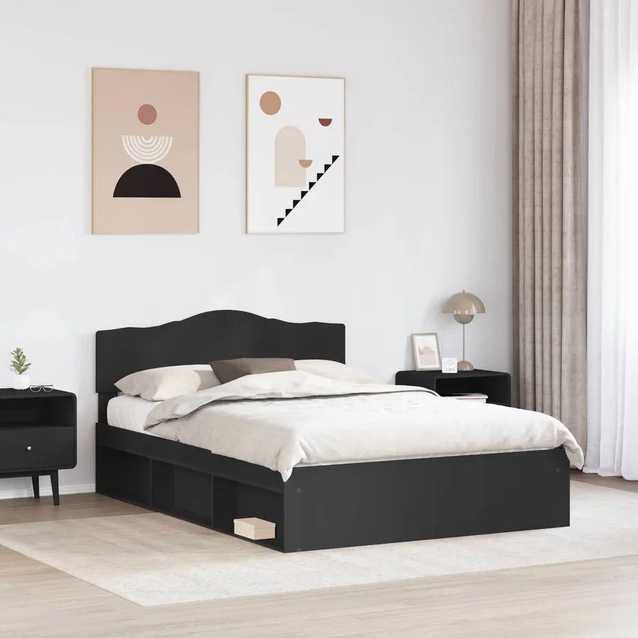 Cadre de lit Noir 150 x 200 cm Bois de pin massif - 3