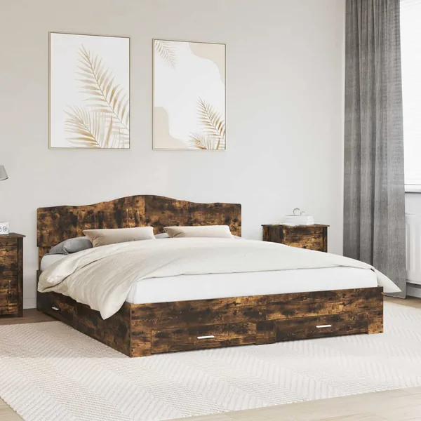 Cadre de lit Chêne fumé 200 x 200 cm Bois d'ingénierie