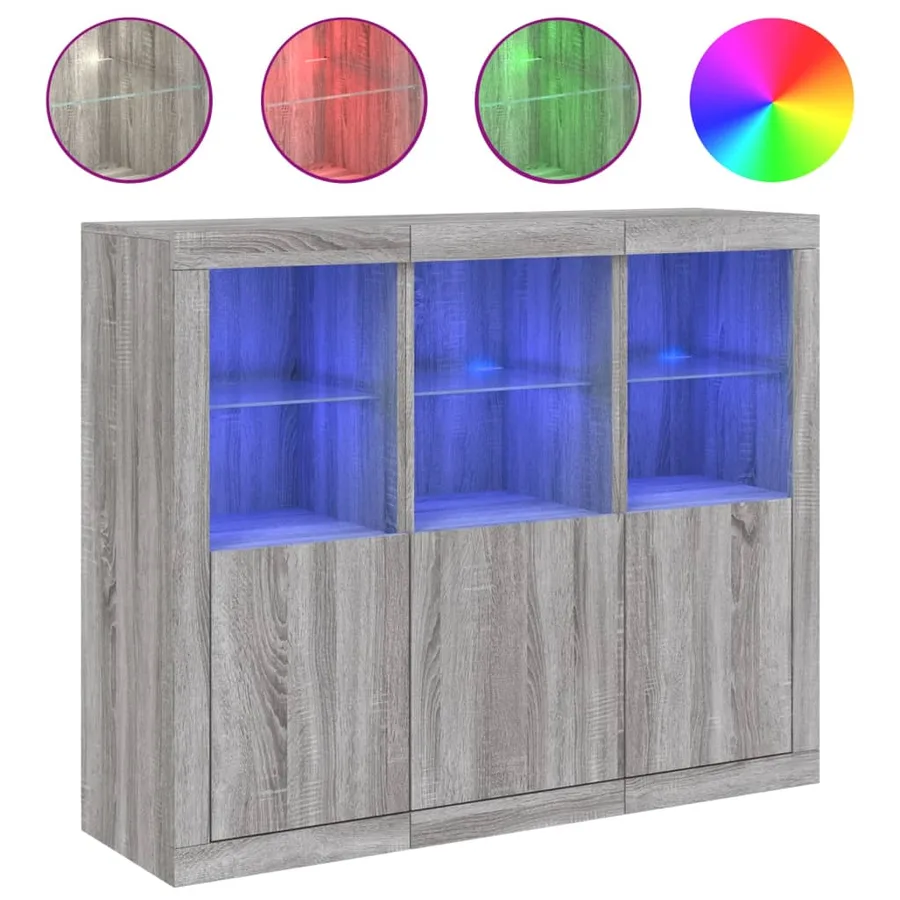 Buffets avec lumières LED 3 pcs sonoma gris bois d'ingénierie - 2