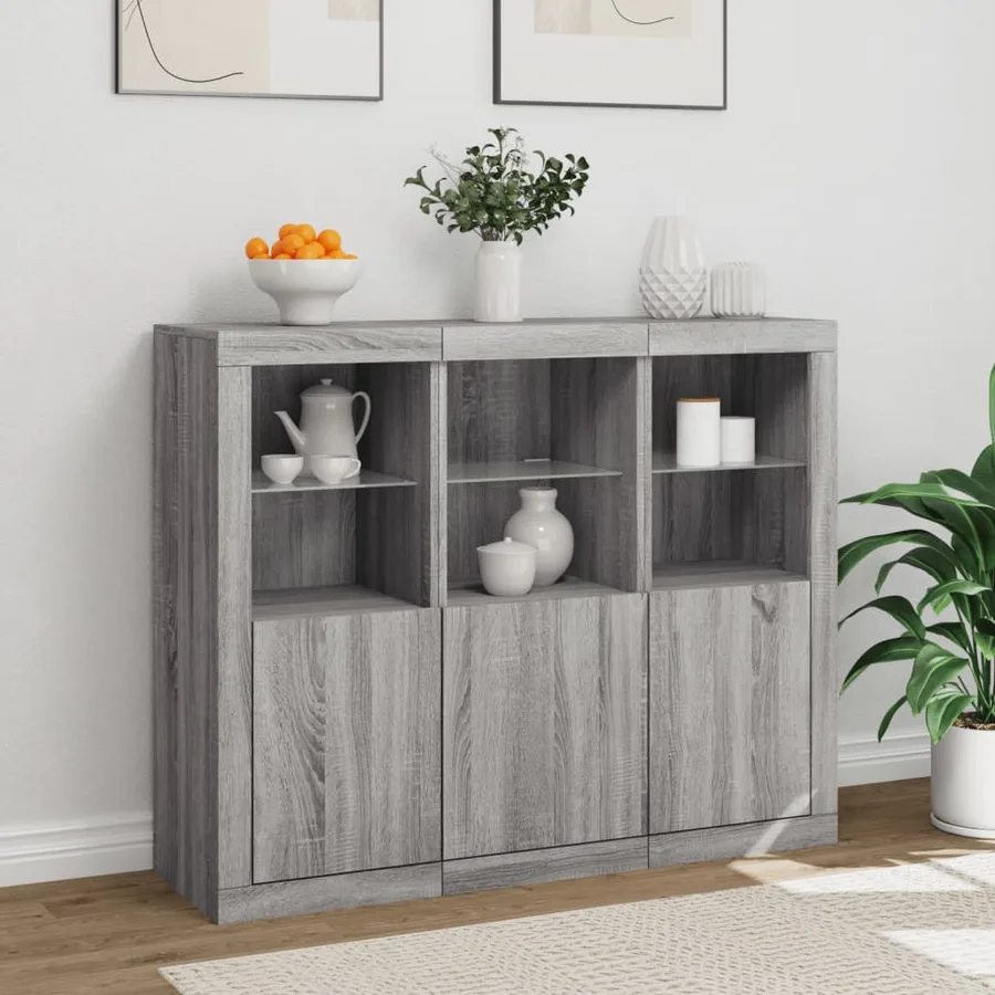 Buffets avec lumières LED 3 pcs sonoma gris bois d'ingénierie - 4