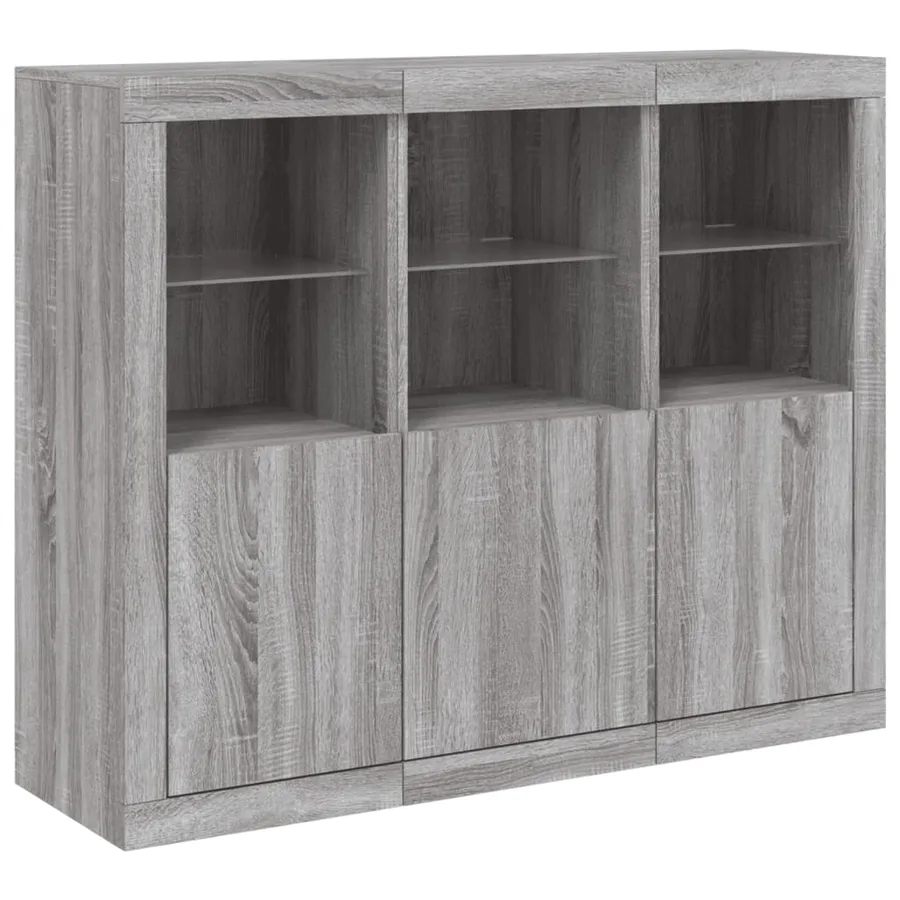 Buffets avec lumières LED 3 pcs sonoma gris bois d'ingénierie - 5
