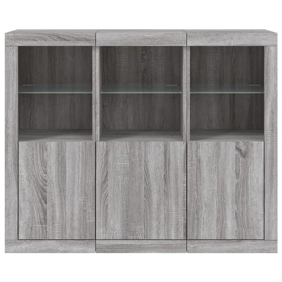 Buffets avec lumières LED 3 pcs sonoma gris bois d'ingénierie - 6