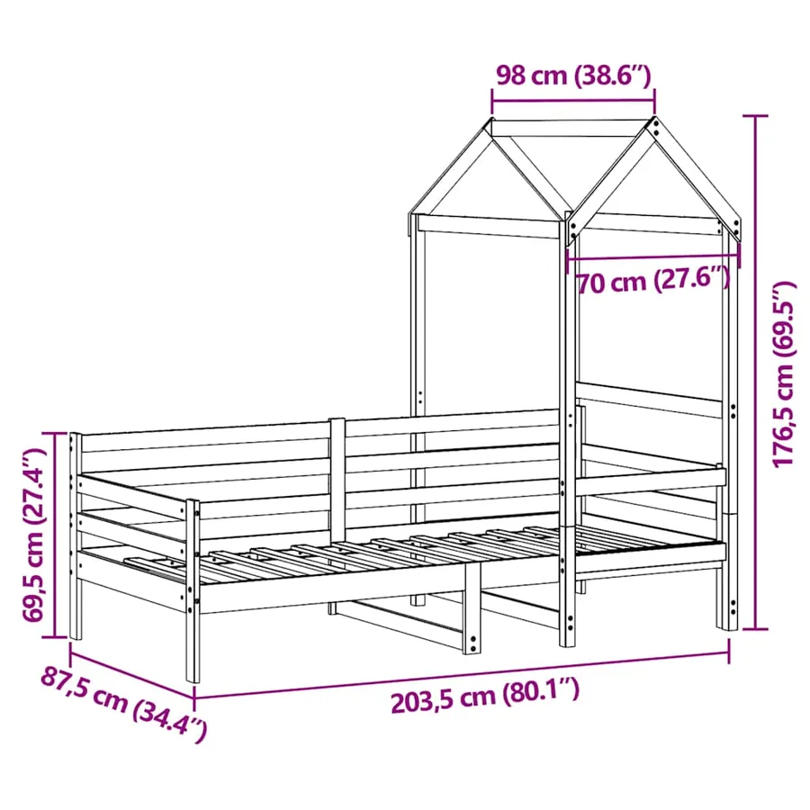 Lit de jour avec toit sans matelas 80x200 cm bois massif - 12