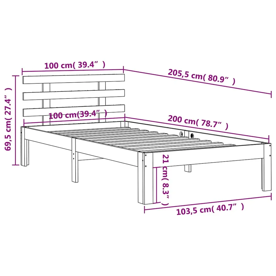 Cadre de lit sans matelas cire marron 100x200cm bois pin massif - 9