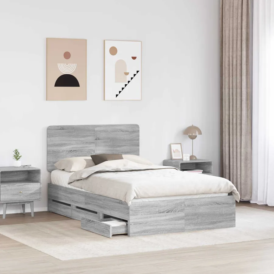 Cadre de lit Gris Sonoma 120 x 190 cm Bois Ingénierie - 3