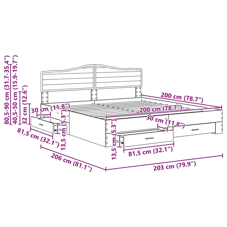 Cadre de lit Chêne Sonoma 200 x 200 cm Bois d'ingénierie - 14