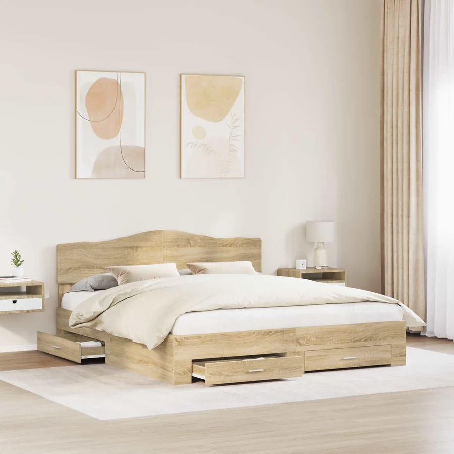 Cadre de lit Chêne Sonoma 200 x 200 cm Bois d'ingénierie - 3