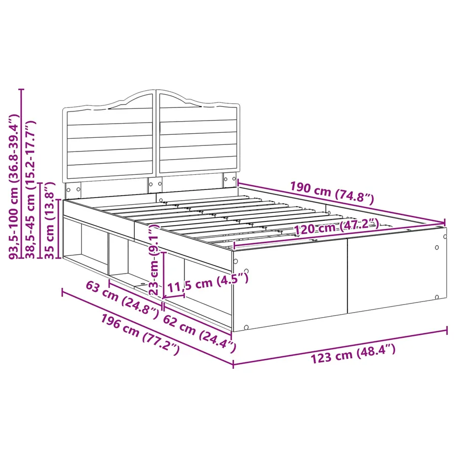 Cadre de lit Chêne artisan 120 x 190 cm Pin massif - 13