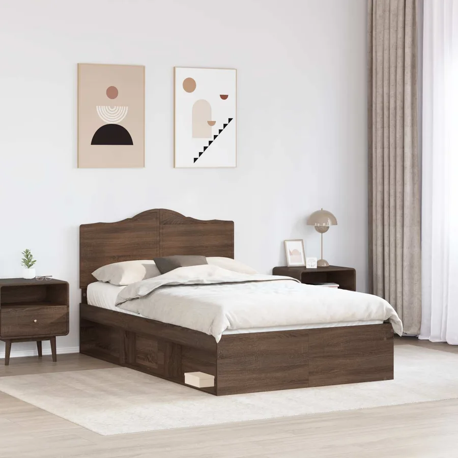 Cadre de lit Chêne brun 120 x 190 cm Pin massif - 3