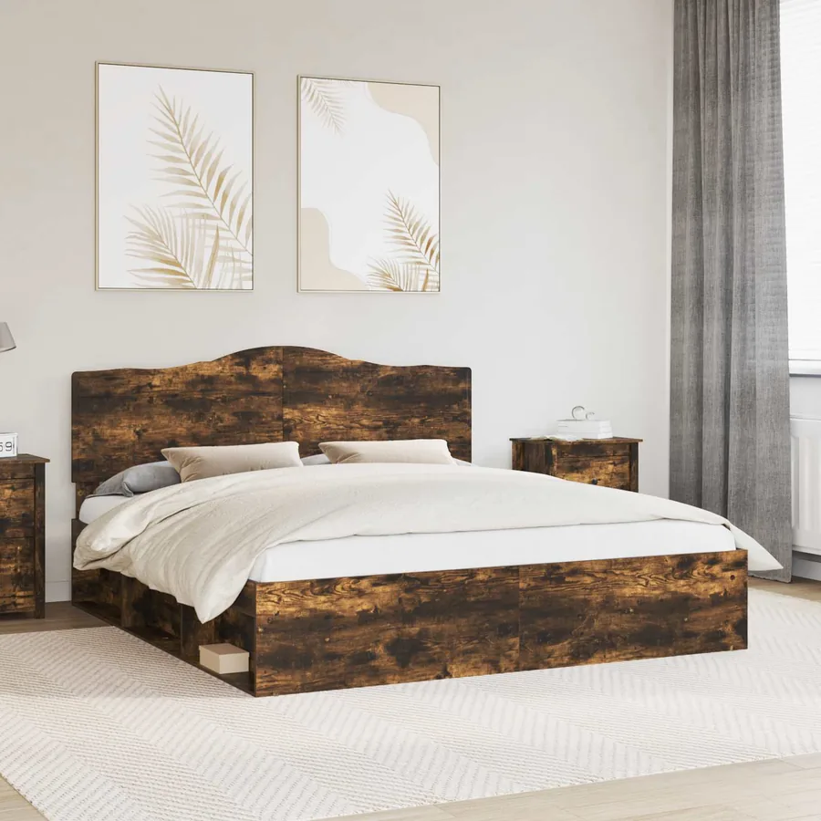 Cadre de lit Chêne fumé 200 x 200 cm Pin massif