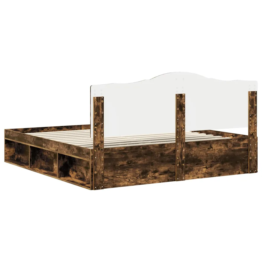Cadre de lit Chêne fumé 200 x 200 cm Pin massif - 9