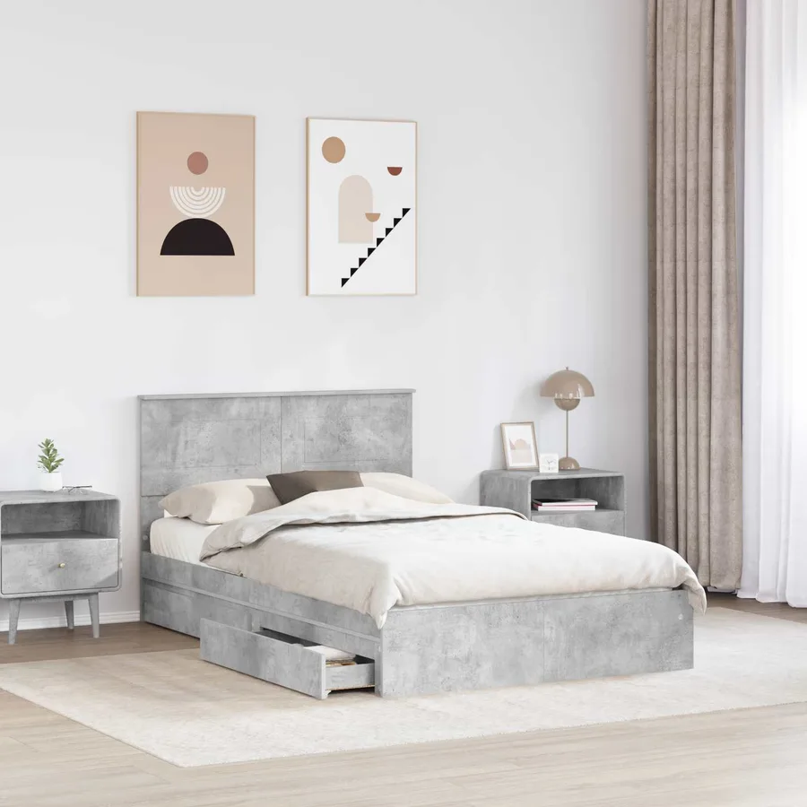 Lit de Rangement Gris béton 135 x 190 cm Bois d'ingénierie - 3