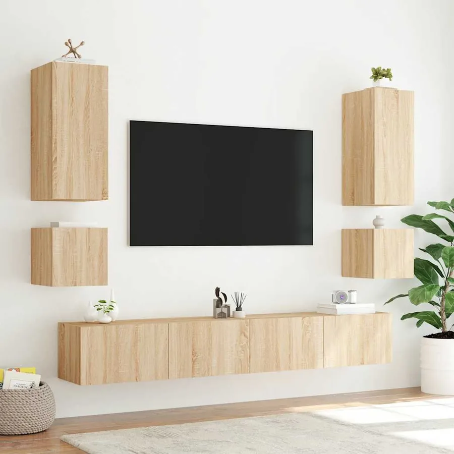 Meuble TV mural avec lumières LED chêne sonoma 40,5x35x40 cm - 6