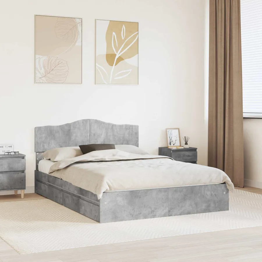Lit de Rangement Gris béton 150 x 200 cm Bois d'ingénierie