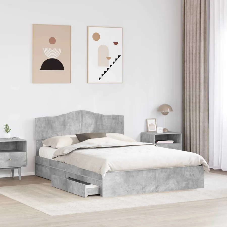 Lit de Rangement Gris béton 150 x 200 cm Bois d'ingénierie - 3