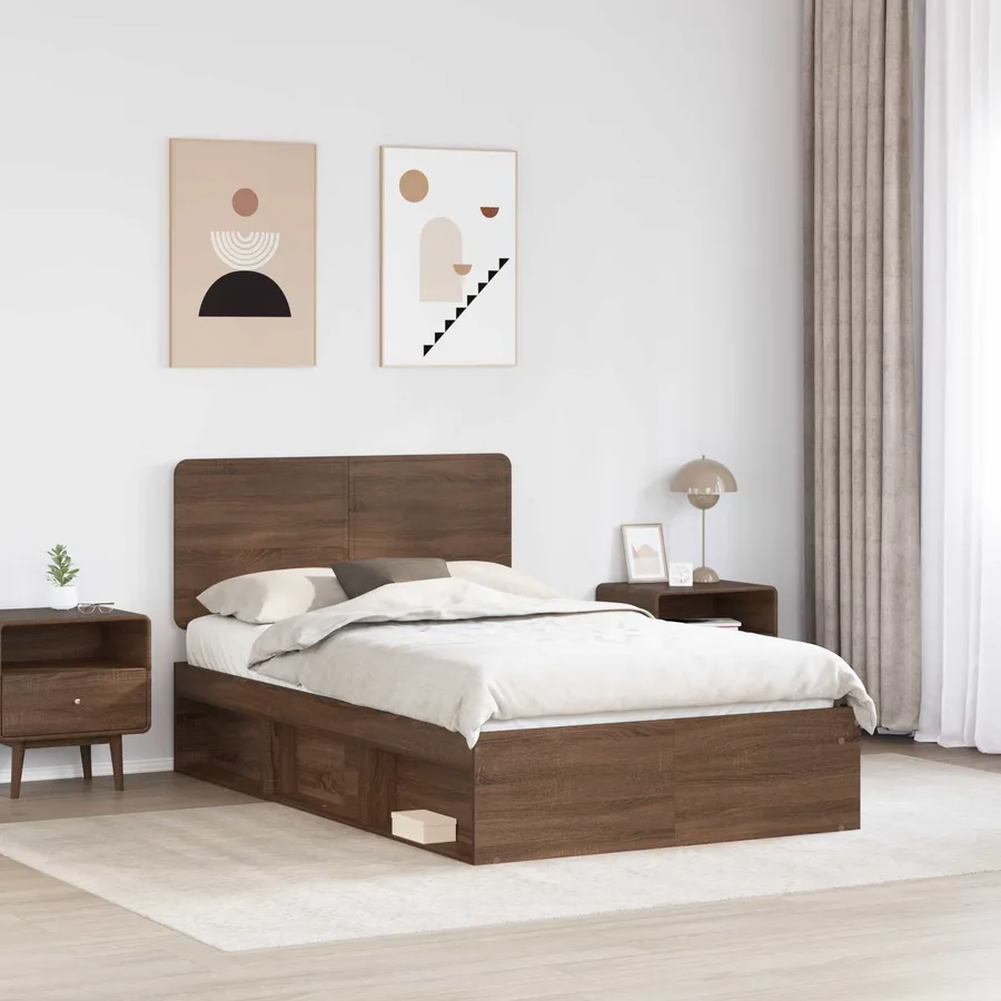 Cadre de lit Chêne brun 120 x 200 cm Bois de pin massif - 3