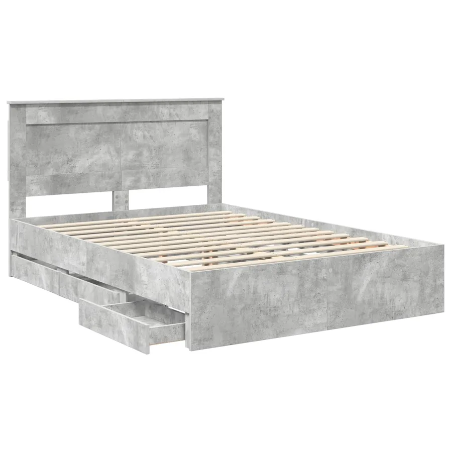 Cadre de lit Gris béton 150 x 200 cm Bois Ingénierie - 5