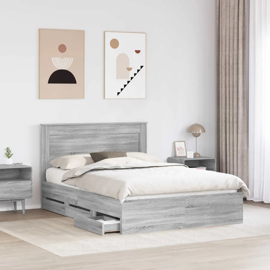 Cadre de lit Gris Sonoma 140 x 190 cm Bois Ingénierie - 3
