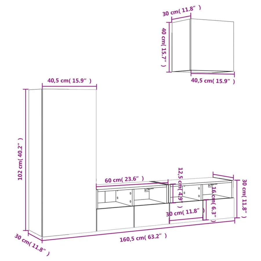 Unités murales TV 4 pcs chêne fumé bois d'ingénierie - 13
