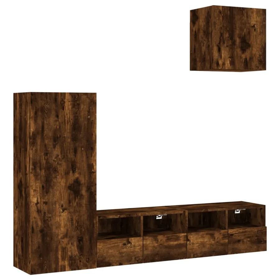 Unités murales TV 4 pcs chêne fumé bois d'ingénierie - 2