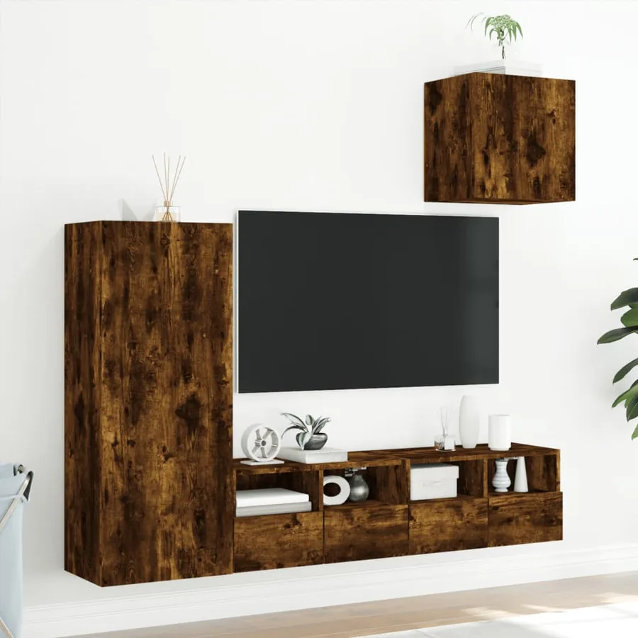 Unités murales TV 4 pcs chêne fumé bois d'ingénierie - 3