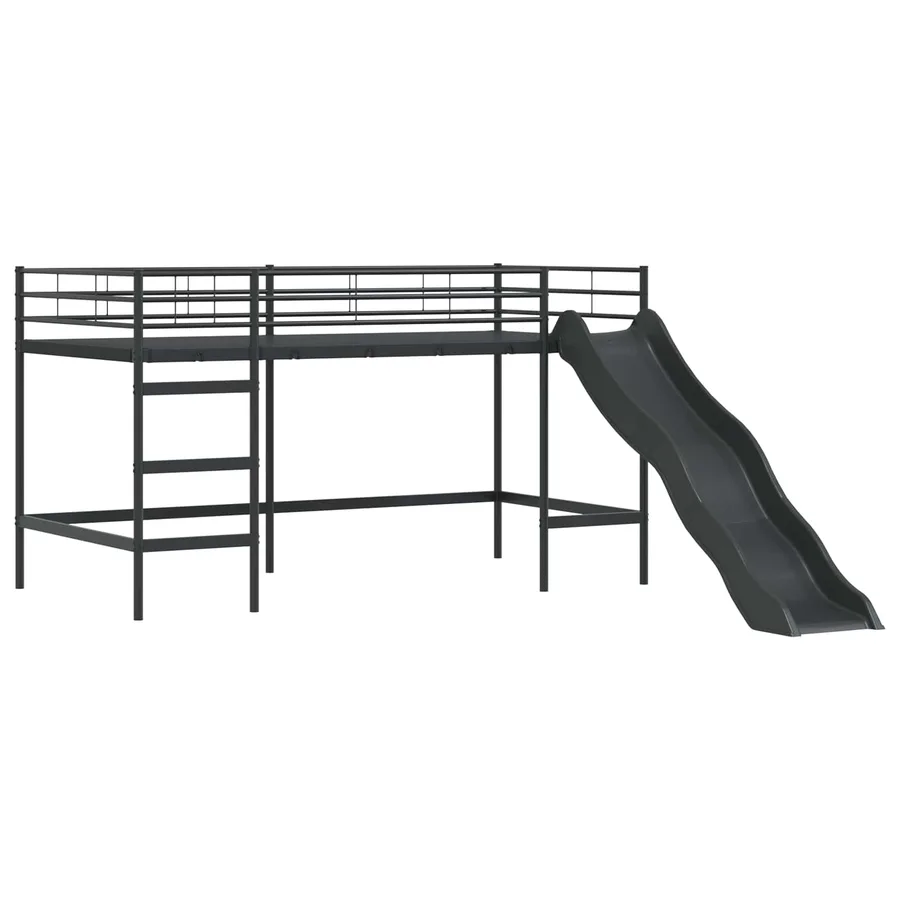 Lit superposé pour enfants avec toboggan Uni Noir et anthracite - 4