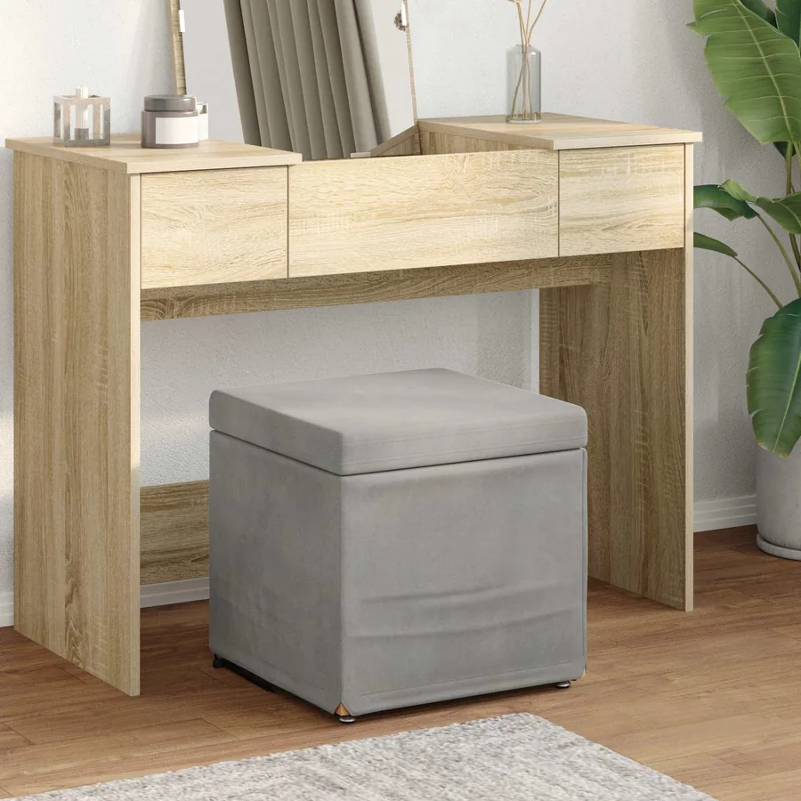 Tabouret Gris clair 41 x 41 x 40 cm Velours et Bois Composite