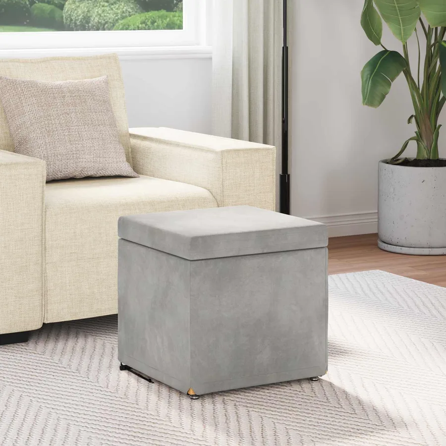 Tabouret Gris clair 41 x 41 x 40 cm Velours et Bois Composite - 3