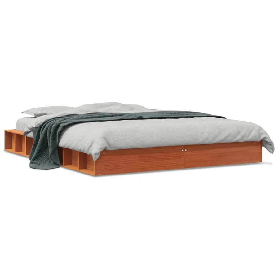 Cadre de lit sans matelas cire marron 150x200cm bois pin massif - 2