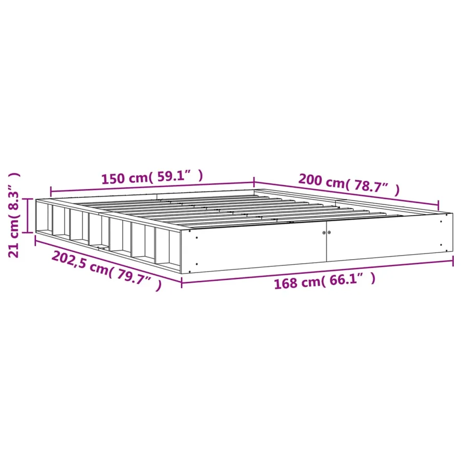 Cadre de lit sans matelas cire marron 150x200cm bois pin massif - 9