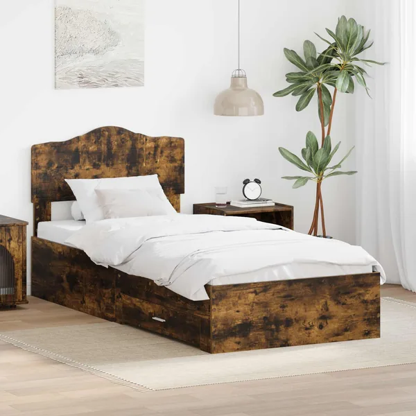 Cadre de lit Chêne fumé 100 x 200 cm Bois d'ingénierie
