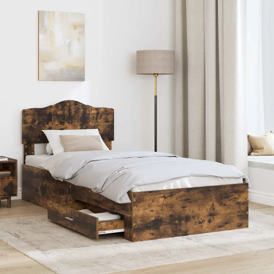 Cadre de lit Chêne fumé 100 x 200 cm Bois d'ingénierie - 3