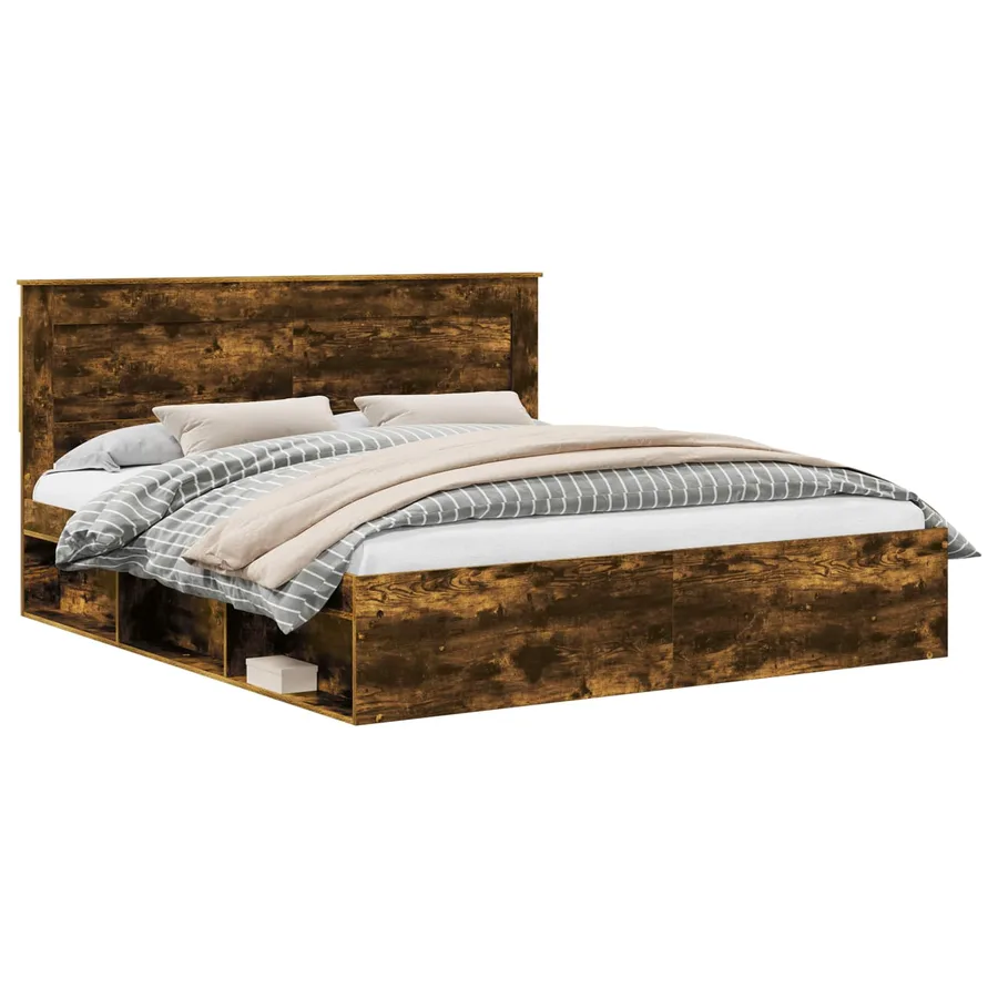 Cadre de lit Chêne fumé 200 x 200 cm Pin massif - 2