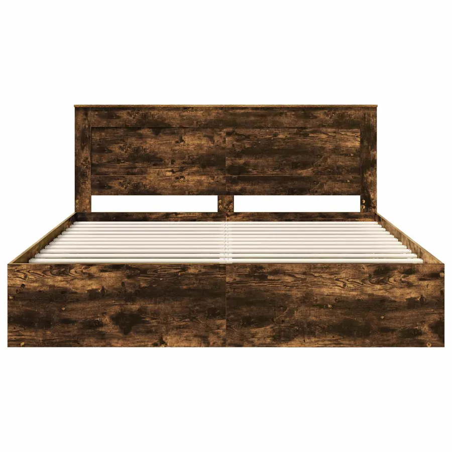 Cadre de lit Chêne fumé 200 x 200 cm Pin massif - 7