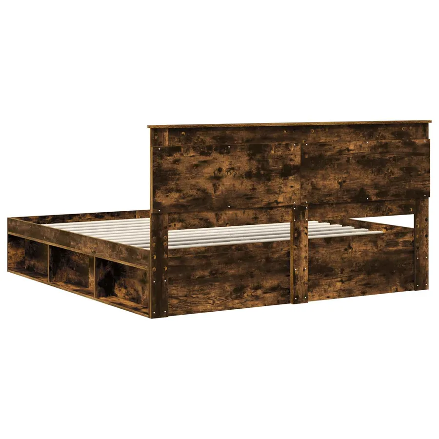 Cadre de lit Chêne fumé 200 x 200 cm Pin massif - 9