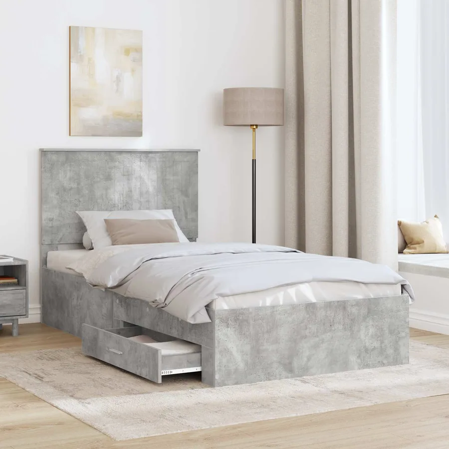 Cadre de lit Gris béton 100 x 200 cm Bois d'ingénierie - 3
